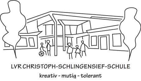 Logo der LVR Christoph-Schlingensief-Schule mit dem Schulmotto 'kreativ, mutig, tolerant'.